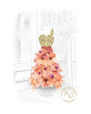 Explore Just Peachy by Michelle Whitmore. A stunning digital mixed-media creation transforming Verbascum "Helen Johnson" into a warm, radiant cocktail styled gown.